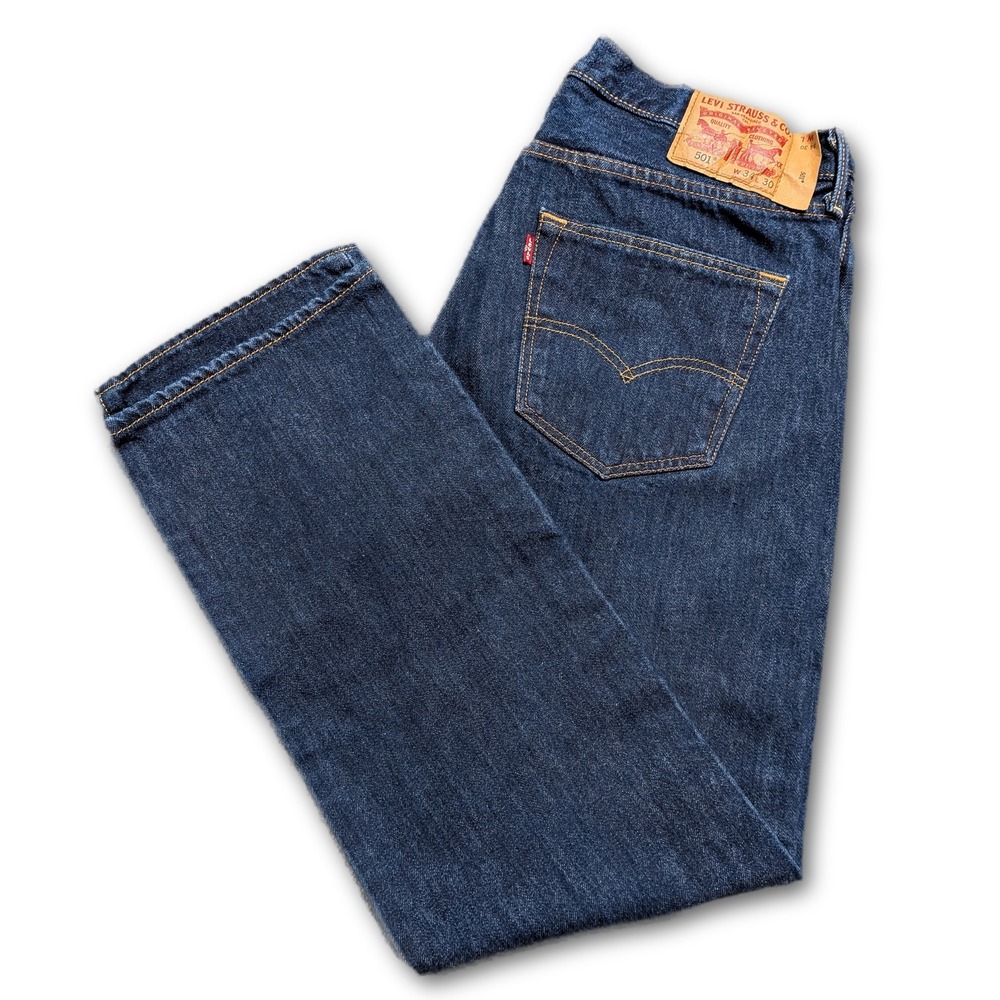 Levi Strauss Mens Jeans 501 Blue 34x30 Original Fit Button Fly 100% Cotton Denim